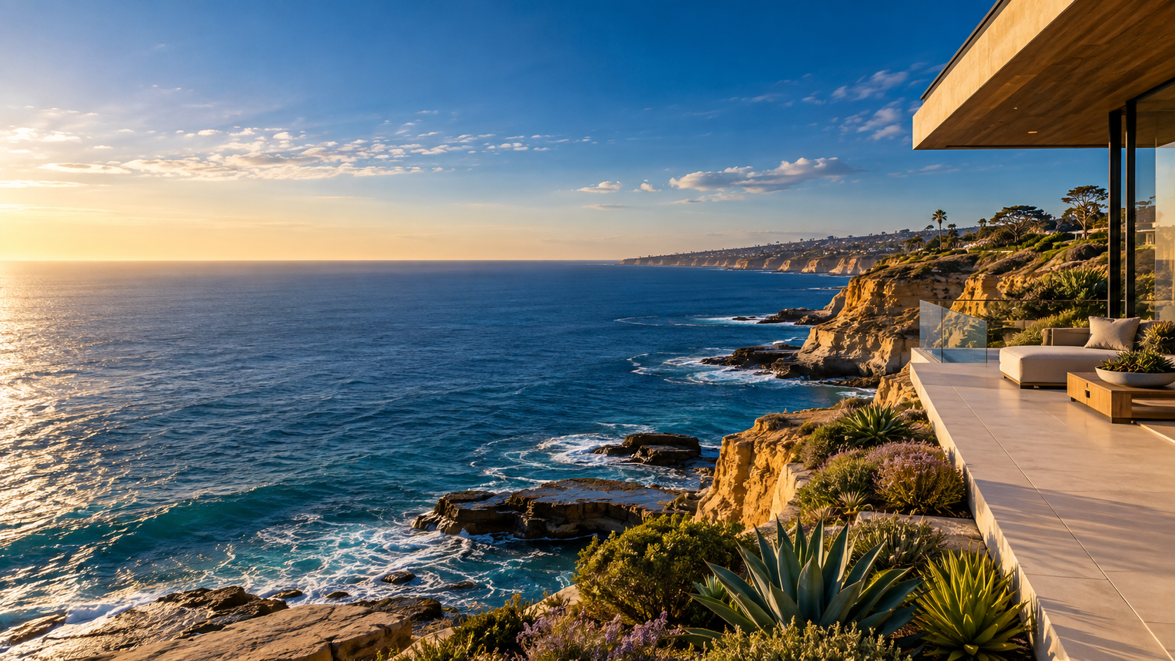 Illustration of a coastal home overlooking the Pacific near La Jolla